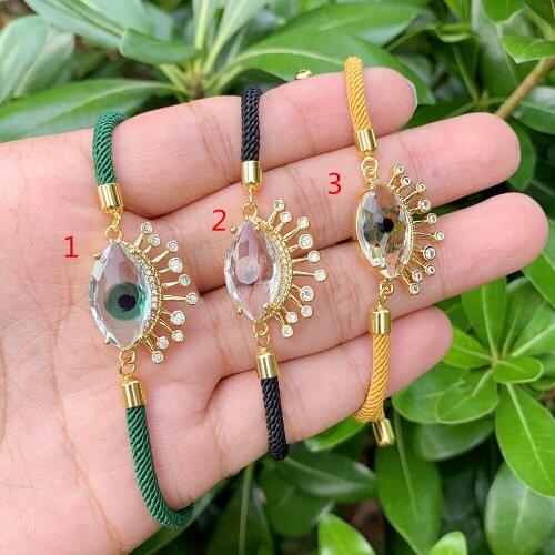 High Quality Bright Glass Eye Pendant Accessories Adjustable String Bracelet Handmade Weaving Rope Delicate Pretty Jewelry