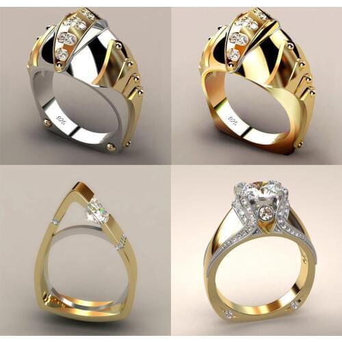 Unique Female Wedding Band Cocktail Ring Zircon Silver Gold Color Finger Ring Geometric Ring Men Party Jewelry anillo hombre