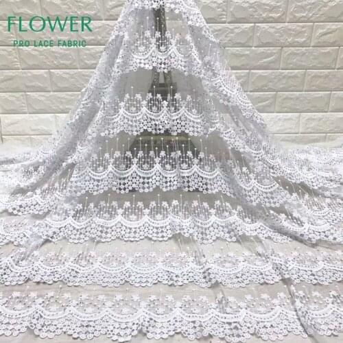 White Bride Dresses Net Lace With Beads And Stones Water Soluble Style Printed Milk Silk Lace African Embroidery Guipure Tulle