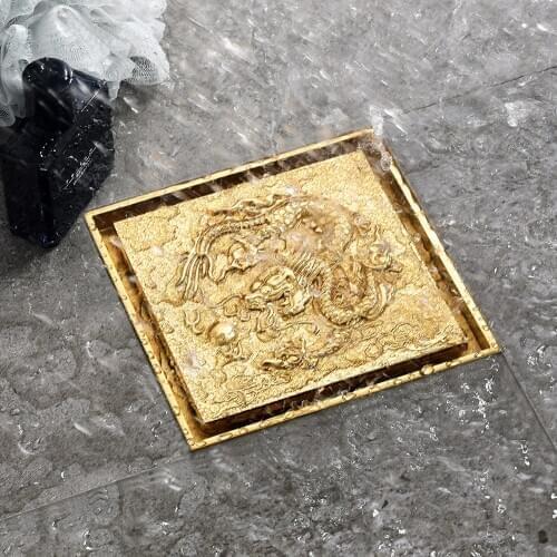 10x10cm Floor Drain Antique Square Dragon Carved Brass Shower Drain Floor Drain Toilet Toilet Square Drain Filter Undefined
