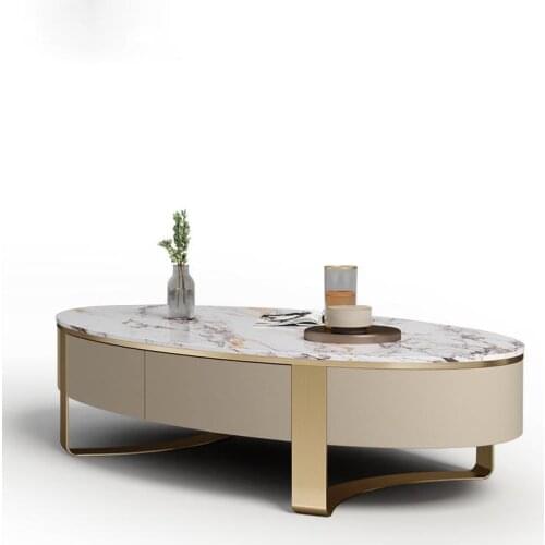 2021 new slate coffee table TV cabinet living room small household high-end Italian light luxury tea table oval