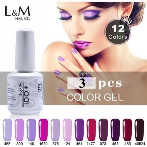 3 Pcs Kit Soak Off Colorful Gel Nail Polish Shiny Purple Series Color Nail Gel Semi Permanent Need Top and Base Coat Gel Nails