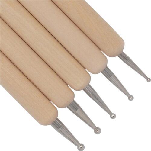 YWK 5Pcs Nail Art Tools Wood Handle Painting Drawing Brush Pen 2 Way Nail Art Dotting Tool #16