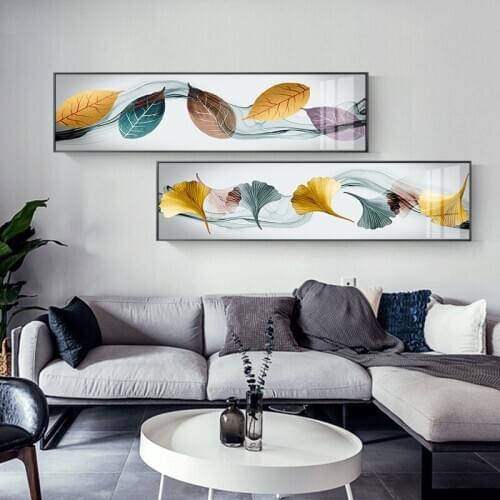 Abstract Green Orange Yellow Feather Canvas Art Modern Wall Pictures for Living Room Aisle Nordic Ginkgo Biloba Posters Prints