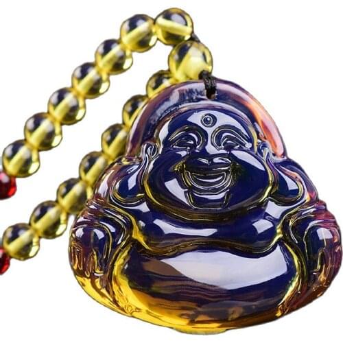 Pure Natural Domi Blue Potter Hanging Maitreya Sweater Chain Raw Mine Honey Wax Amber Necklace Hanging Female