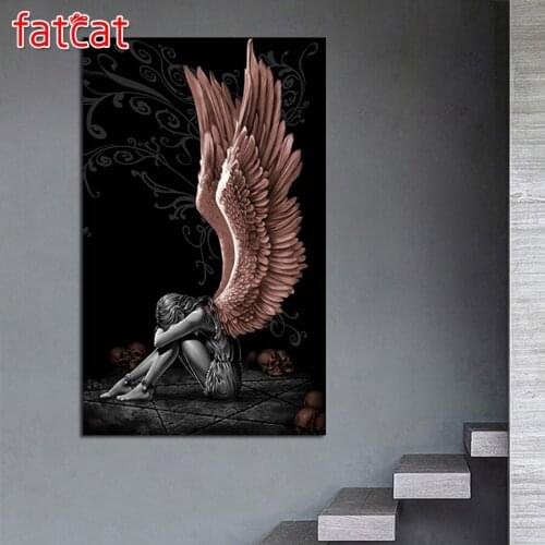 FATCAT Skull angel girl Large Diy Diamond Painting Full square round drill 5d Diamond Embroidery Kits wall Decoration AE2933