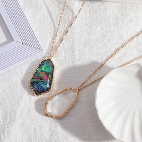 Geometric Resin Abalone Shell Pendant Necklaces Facet Resin Jewelry for Women Girl long Chain Simple Necklace