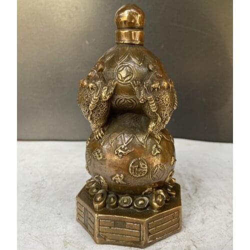 China brass archaize gold toad gourd wealth crafts statue