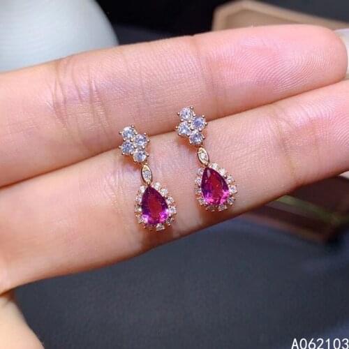 KJJEAXCMY 925 sterling silver inlaid natural pyrope garnet Women popular exquisite water drop gem earrings ear stud support dete