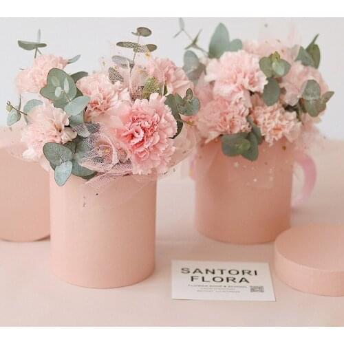 Round Paper Multi-Color Flower Holding Bucket Small Round Flower Packaging Box Solid Color ValentineS Day Flower Packaging