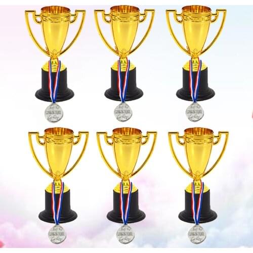 12pcs Mini Gold Cups Trophy and Award Medals Prizes Small Medals Gift Awards Trophy Toys for Students Sport(6pcs Trophie