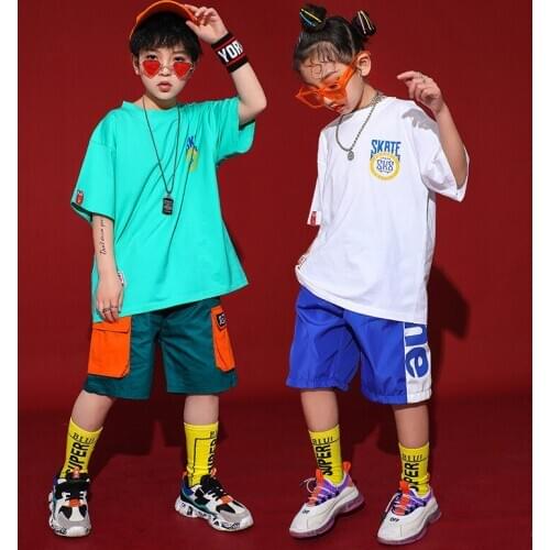 Fashion Kids Ballroom Jazz Dance Clothes for Girls Boys Hip Hop Dancing Costumes Oversized T Shirt Tops Jogger Pants Dancewear