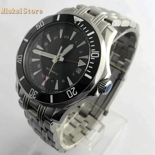 41mm Bliger mens top business watches sapphire glass stainless steel bezel black sterile dial GMT date automatic mens watch