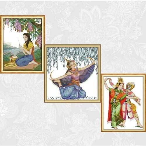 Play Flower girl and Thai dance Patterns Cross Stitch Kits Printed 11CT Fabric 14CT Canvas Chinese Cross-stitch Embroidery Sets