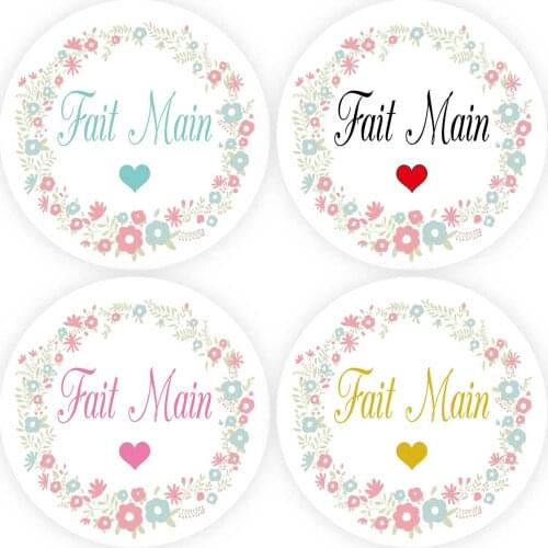 DouxArt 100 Pieces Stickers Fait Main Coeur, 40mm Garland Wedding Party Baptism Communion Decoration Box Seals Labels