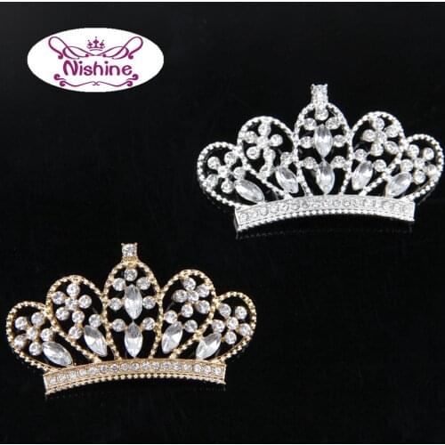 Nishine Vintage Inspired Gold & Silver Crown Button Flatback Rhinestone Crown Tiara DIY Hair Bow Hair Accessories Embellishment