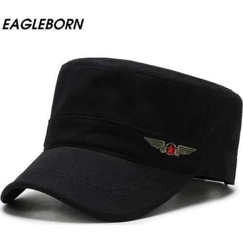 New Men Cap Cotton Casual Military Cap Flat Army Hat Woman Retro Army Air Force Green Camouflage Black Cap Solid Military Cap