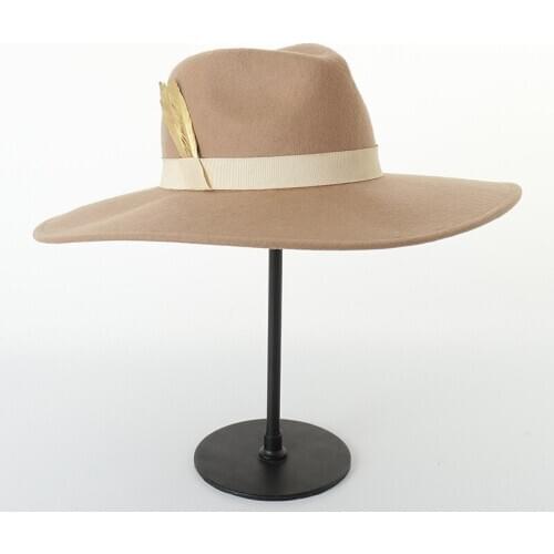 Autumn/winter new European and American English retro feather decoration wool big eaves jazz hat stage performance jazz hat