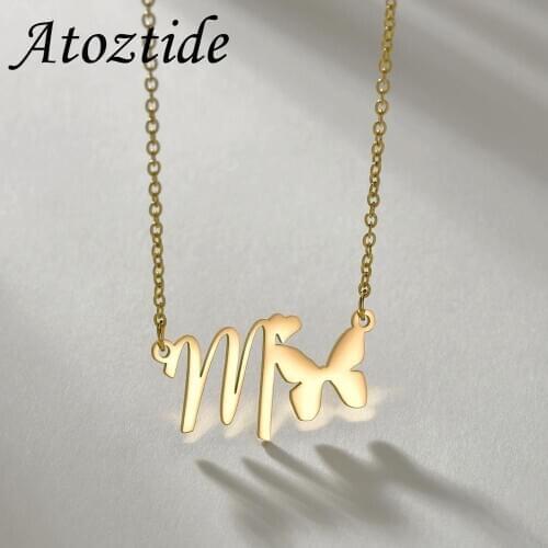 Atoztide Personalized One Name Butterfly Necklaces Canpital Nameplate Jewelry Stainless Steel Custom Women For Man Gift