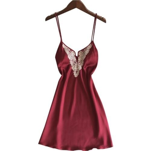 Sexy nightdress female spring and autumn deep V-neck strap chest pad backless robe summer temptation short thin bottoming skirt