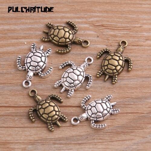 PULCHRITUDE 16PCS 18*23mm Two Color Metal Zinc Alloy Animal Turtle Charms Fit Jewelry Pendant Charms Makings