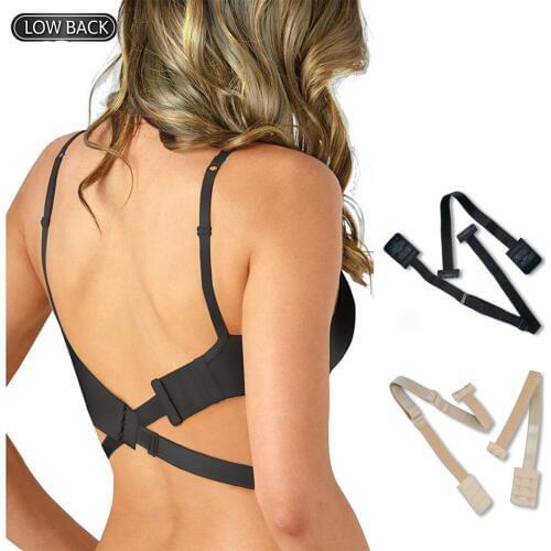 Womens Low Back Bra Converter Strap Extender for Backless Dresses and Tops, 2 Hook Black, Nude and White 3 pack
