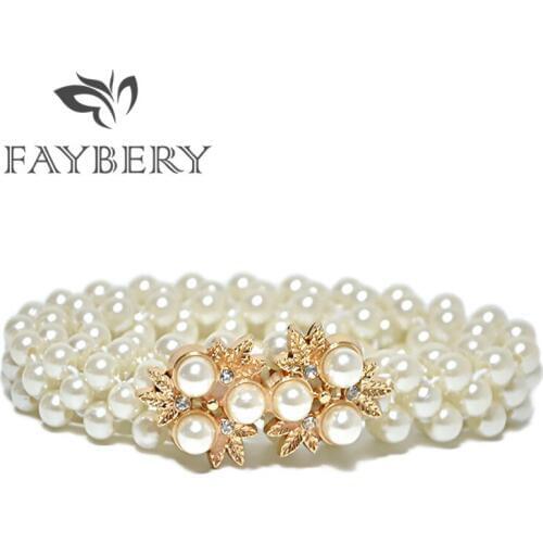 Boho Wide Faux Pearl Belts for Women Belt for Jeans Dress Fashion Brand Designer Female Strap Rhinestones Decoration