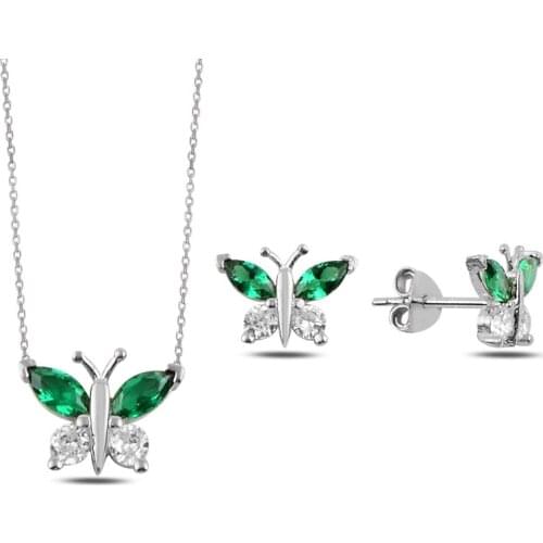 Silverlina Silver Colorful Zircon Cubic Zirconia Butterfly Set
