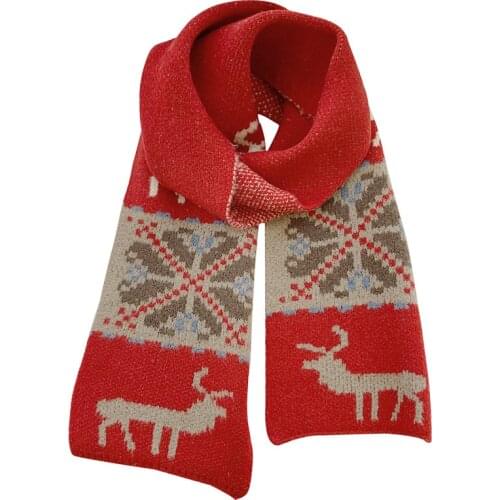 KENSHELLEY High Quality Christmas Winter Scarf Winter Deer Jacquard Warm Scarf Classic Christmas Wool Knitted Long Scarf