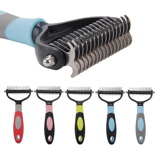 Pet Grooming Brush Double Sides Brush Cat Dog Hair Removal Comb Grooming Dematting Deshedding Blade for Matted Long Short Fur