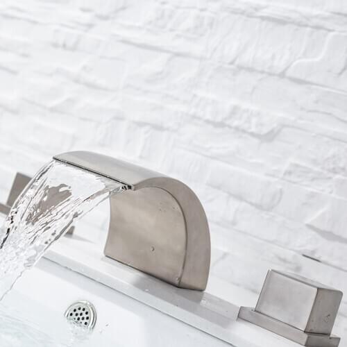 AZOS 8-Inch Waterfall Basin Faucet Widespread Bathroom 3 Hole Double Handles Vanity Sink Waterfall Faucets Brushed Nickel