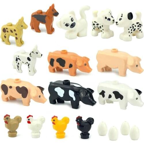 DIY Animal Building Blocks MOC Farm Pigs Chickens Eggs Dogs Pets Poultry House Courtyard Accessories DIY Bricks Creative Toys