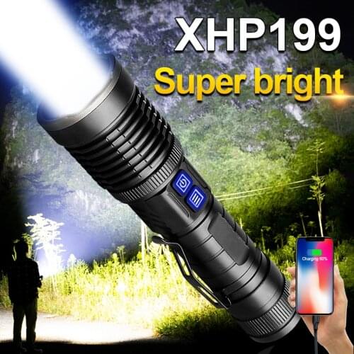 Super XHP199 High Power LED Flashlight Most Powerful Tactical Flash Light 18650 Rechargeable Led Torch XHP90 USB Camping Lantern