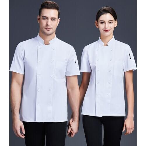 Man Women Chefs Uniform New Double Breasted Short Sleeve Work Wear Bakery Hotel Kitchen Restaurant Catering Cooking Chef Jacket