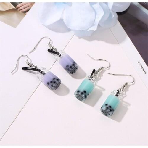 Unique Drop Earrings Women Bubble Tea Earring Personality Simulated Pearl Resin Milk Tea Drink Cup Charm Eardrop Girl Jewelry