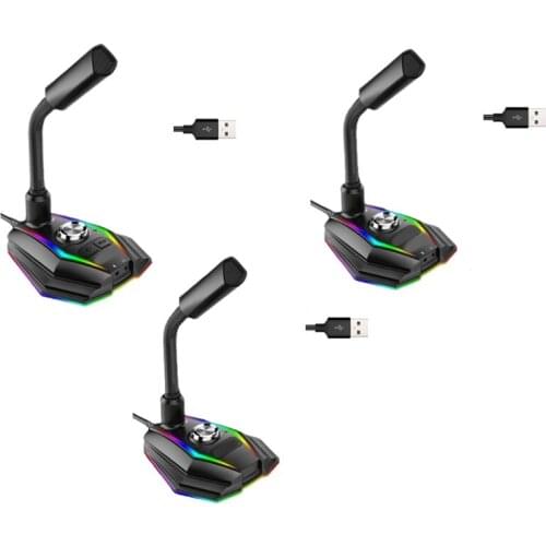 Adjustable USB Microphone USB Gaming Mic with RGB Lighting Noise Reduction for Computer Live Singing Recording PS4 Game