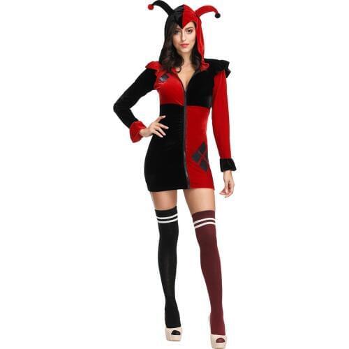 Adult Circus Clown Outfit Fancy Dress Red Costume Carnival Ladies Womens Female MS4278