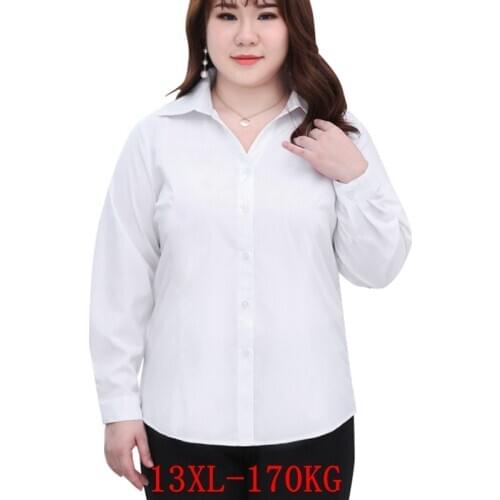 Large size ladies long sleeve big shirt plus size 10XL 11XL 12XL 13XL business office comfortable summer lapel white shirt 9XL
