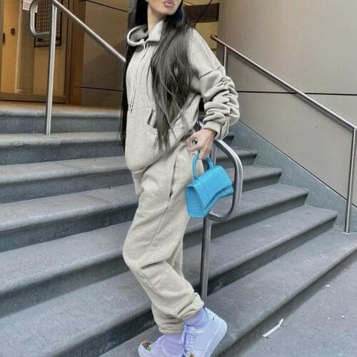 Women Fleece Shirring Sweatshirt Suit Long Sleeve Hoodies Pocket Top And Joogging Trouser Two Piece Set Winter Female Tracksuit