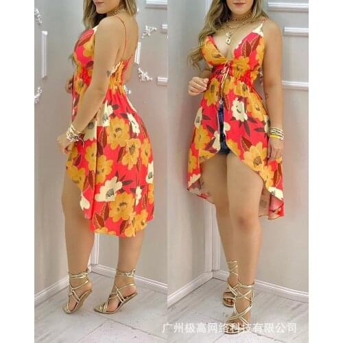 Womens 2021 new summer red print suspender top