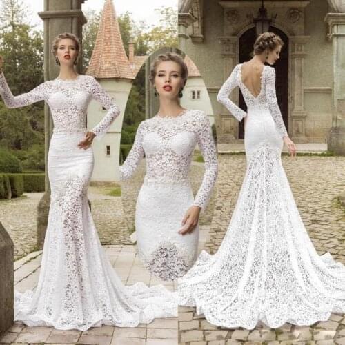 Marry me dubai 2021 With long sleeves dubai backless Appliques Mermaid Lace Bridal Gowns white Bespoke Wedding Dresses