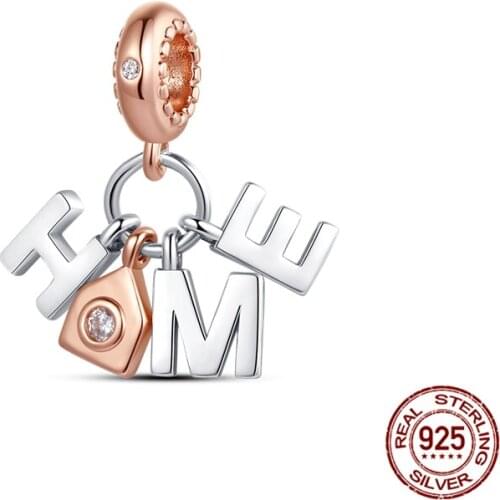 100% 925 Sterling Silver HOME Letter Double Color Separation Beads Fit Original Pandora Charms Bracelets DIY Women Jewelry