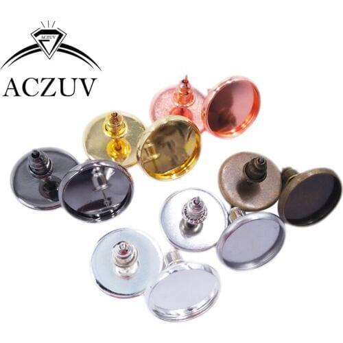1000pcs 8mm 10mm 12mm 14mm 16mm 6Colors Copper Metal Bezel Blank Earring Studs Setting Findings Bullet-Shape Stopper Backs