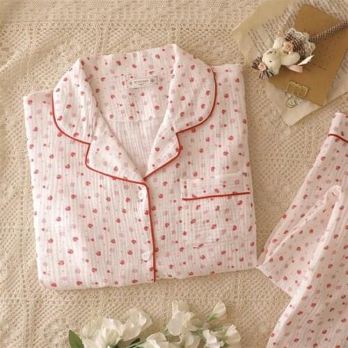 Ladies Cotton 2PCS Loose Pajamas Suit Spring Autumn Casual Nightwear Full Sleeve Pant Sleepwear With Pocket Cute Print Home Wear