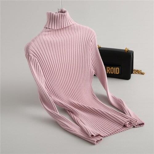 2020 Autumn Women Turtleneck Pink Pullovers Slim Body Women Vintage Sweater Knitting Women Winter Sweater Femme Pull Femme
