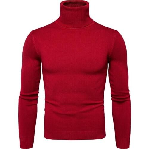 2020 Casual Men Double Collar Slim Fit Pullover Winter Warm Turtleneck Sweater Male Fashion Solid Knitted Sweaters
