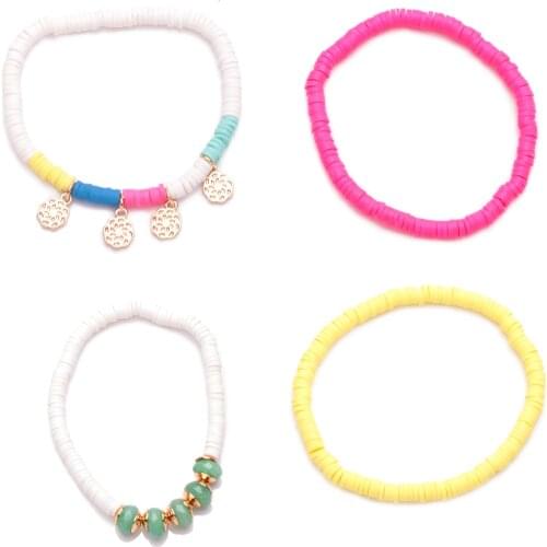 2019 New Fashion 4pcs Set Heishi Disc Polymer Clay Stackable Bracelets Women 16mm Stretch Colorful Summer Go Surfing Bracelet