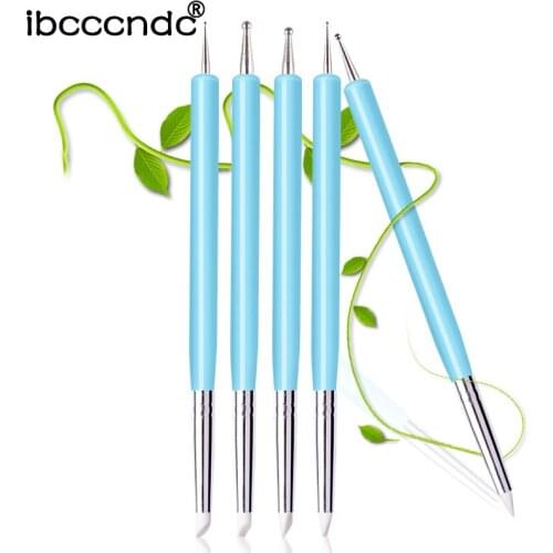 5pcs Double Head Silicone Dotting Flower Pen Brushes Set Light Blue Acrylic Nail Art Embossing Pen Pottery Clay Pottery Tool