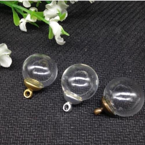 50sets/lot 14x4mm ball glass globe with 8mm beads cap jewelry findings charms DIY glass bubble vial pendant necklace pendant