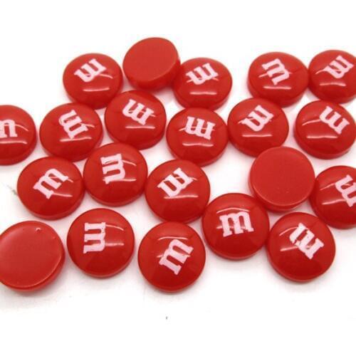 50Pcs 14mm Red Resin Decoration Crafts Letter M Bead Flatback Cabochon Scrapbook DIY Accessories Buttons